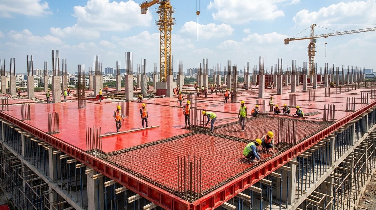 Massive High-Rise Commercial Floor Slab Decking with Red Film-Faced Shuttering Plywood