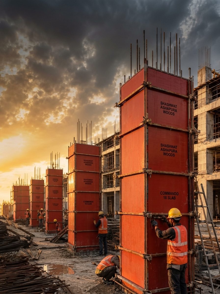 SHASHWAT ASHAPURA WOODS High-Rise Column Formwork at Sunset with COMMANDO 18 Slab